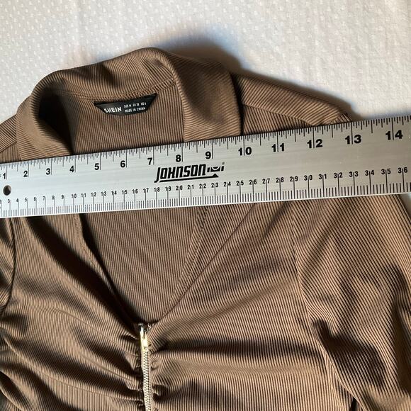 Shein Women’s V-neck Crop Cardigan Jacket size M (6 US), Solid Brown, Zip Front - Picture 2 of 9